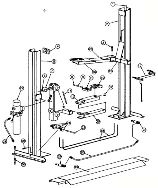 Parts Breakdown for Rotary Lift model SP55 Two Post Lift (SVI